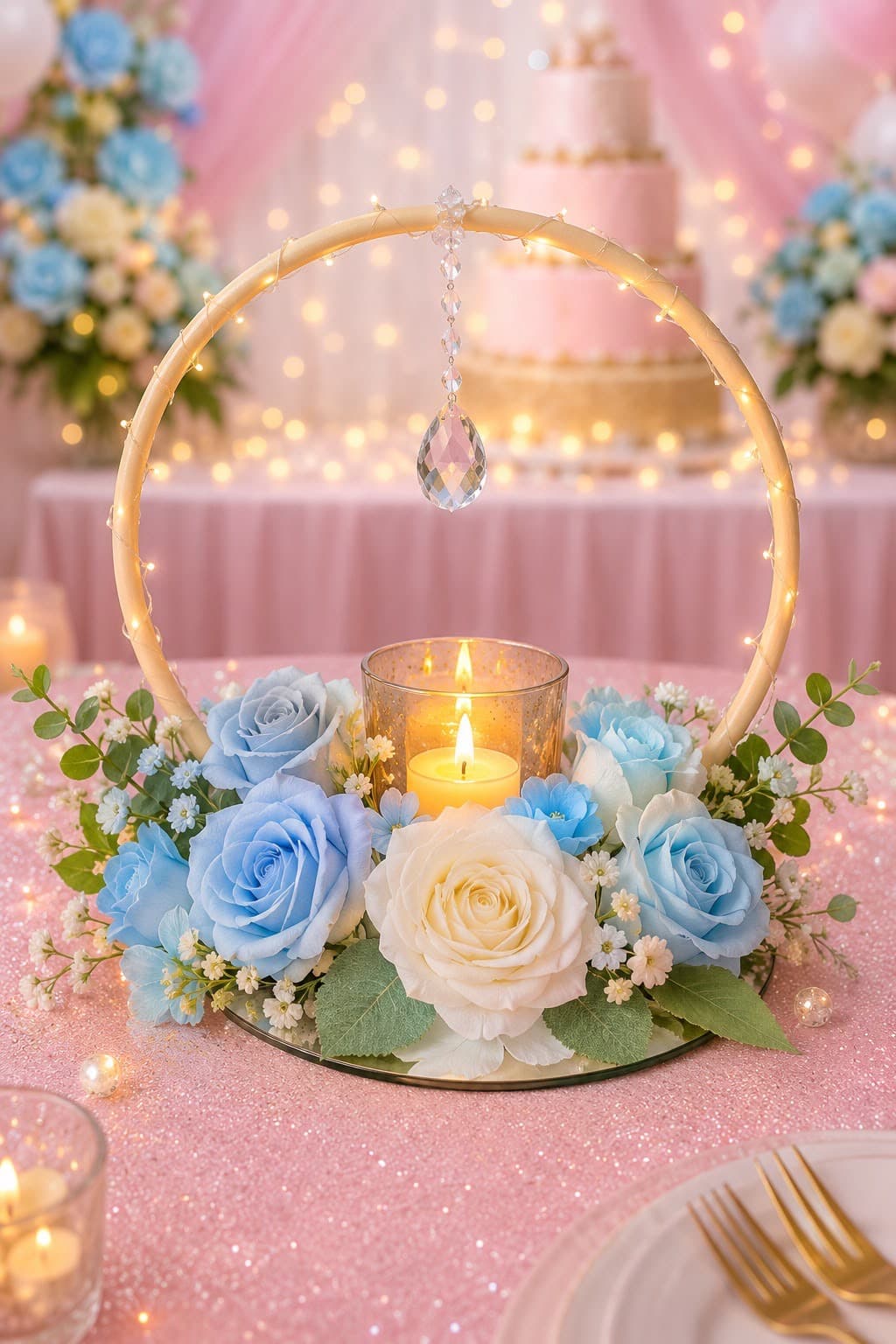 Centro de mesa floral con vela