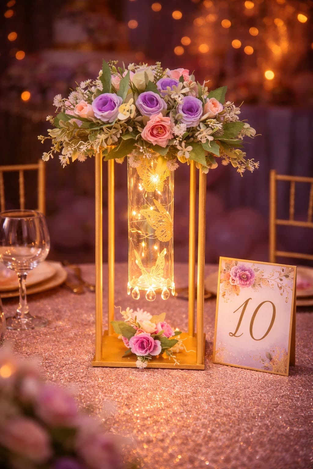 Farol Varillas Tubo, diseño de Flora Eventos Florales
