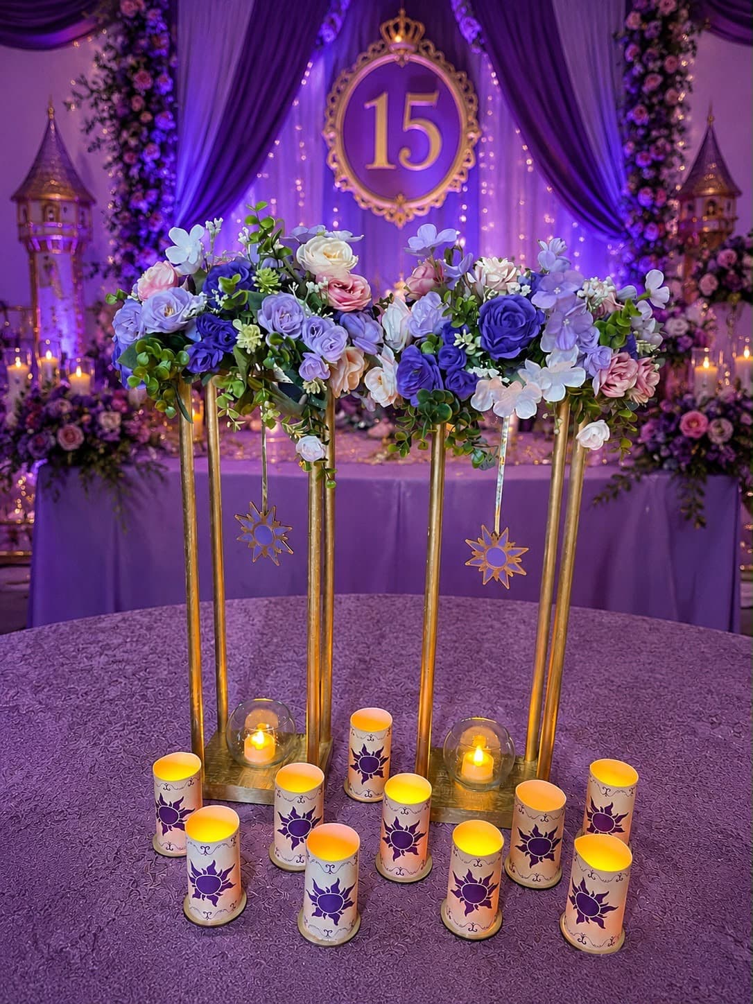 Velas Rapunzel Farol, diseño de Flora Eventos Florales