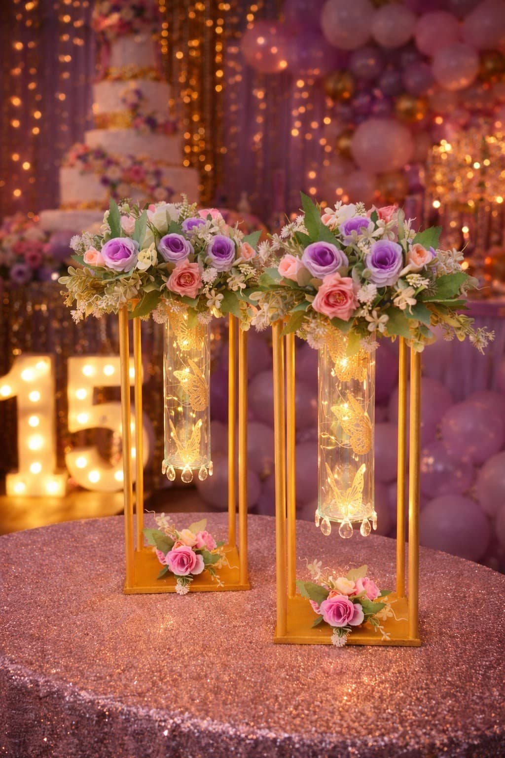 Farol Varilla Tubo, diseño de Flora Eventos Florales