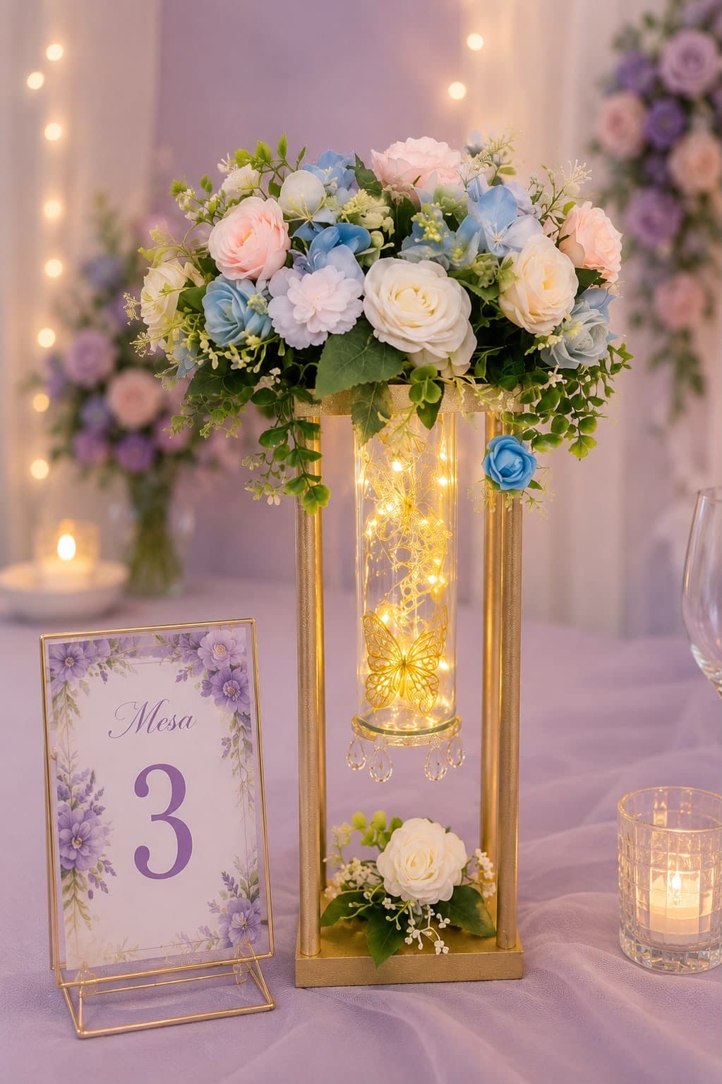 Farol Varillas Tubo 2, diseño de Flora Eventos Florales