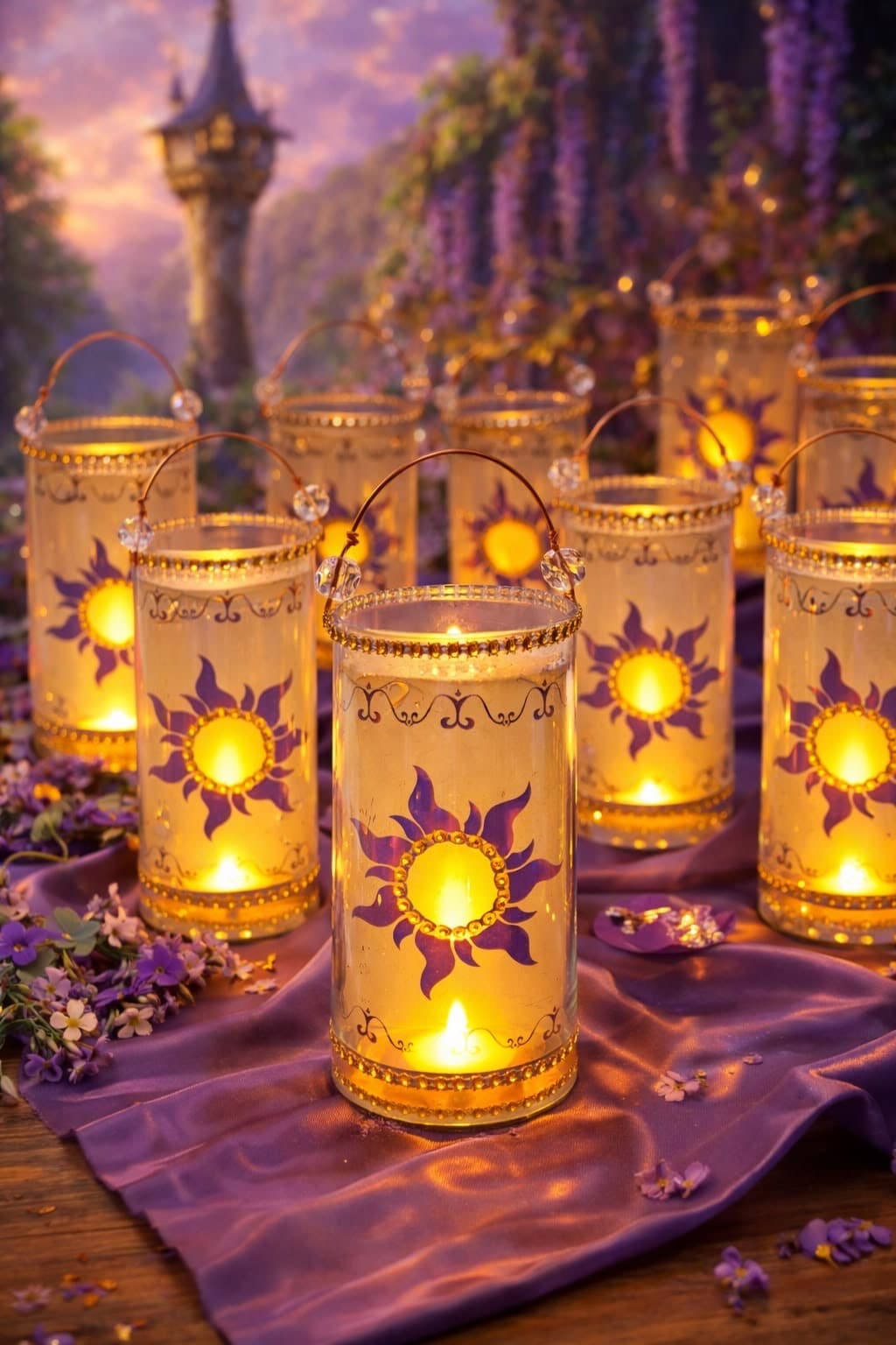 Lámparas Rapunzel Cristal, diseño de Flora Eventos Florales