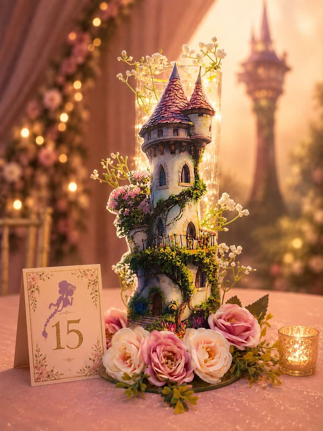 Torre Rapunzel, diseño de Flora Eventos Florales